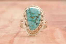 Genuine Kingman Turquoise Sterling  Silver Navajo Ring